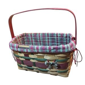 Longaberger 2008 Christmas Wrap It Up Basket bow liner plaid red green